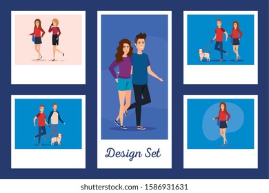 set designs of young people avatar character vector illustration design