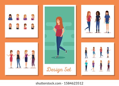 set designs of young women vector illustration design