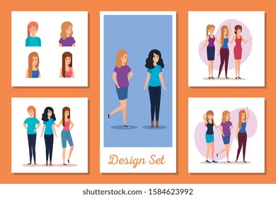 set designs of young women vector illustration design