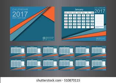 set Desk Calendar 2017 vector template, cover template