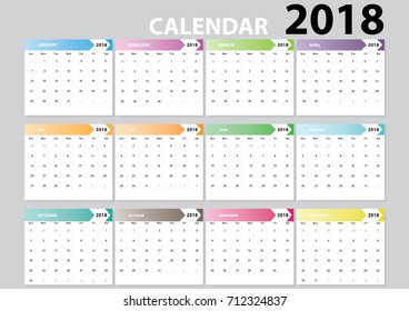 Set desk calendar 2018 design set of 12 months. flat design vector illustration.