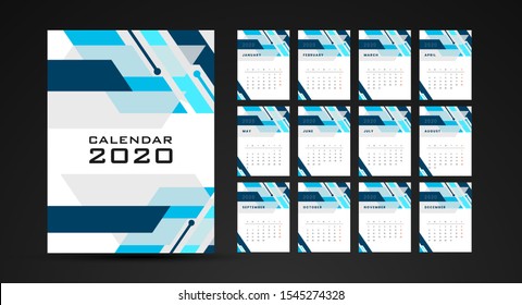 Set Desk Calendar 2020 template vector, illustration design, cover design, Stationery, planner, printing and advertisement.