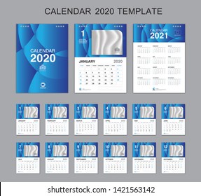 Set Desk Calendar 2020 Vector, Calendar 2021 Design, Week Start On Sunday, Planner, Stationery, Printing, vertical artwork