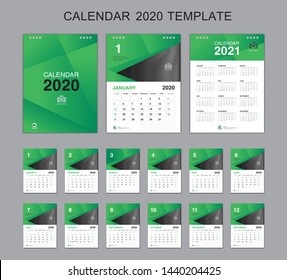 Set Desk Calendar 2020 Vector, Calendar 2021 Design, Week Start On Sunday, Planner, Stationery, Printing, vertical artwork

