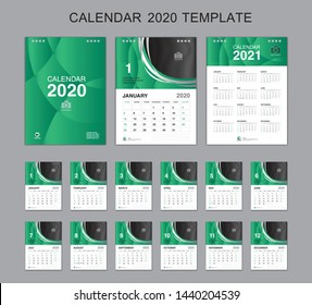 Set Desk Calendar 2020 Vector, Calendar 2021 Design, Week Start On Sunday, Planner, Stationery, Printing, vertical artwork
