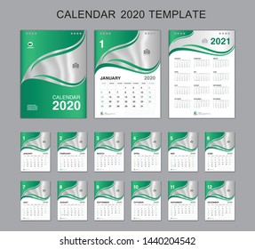 Set Desk Calendar 2020 Vector, Calendar 2021 Design, Week Start On Sunday, Planner, Stationery, Printing, vertical artwork
