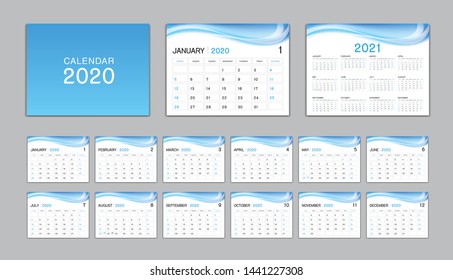 Set Desk Calendar 2020 Vector, Calendar 2021 Design, Week Start On Sunday, Planner, Stationery, Printing, advertisement