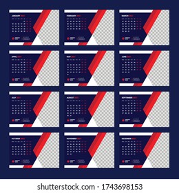 Set Desk Calendar 2021 template design,Set of 12 Months, Week start Monday