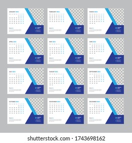 Diseño de plantilla Set Desk Calendar 2021,Conjunto de 12 meses, inicio de semana lunes