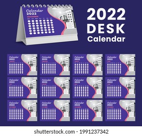 Diseño de plantilla Set Desk Calendar 2022,Set de 12 meses, Week start Sunday. Material de impresión, Diseño de galería, folleto, diseño de impresión, publicación, anuncio, vector de diseño Calendario 2022.