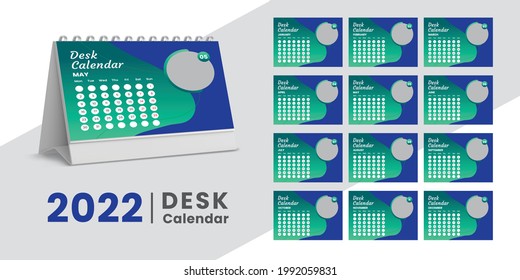 Set Desk Calendar 2022 template design,Set of 12 Months, Week start Sunday. Printing media, Stationery design, flyer, printing layout, publication, advertisement, Calendar 2022 Design vector.