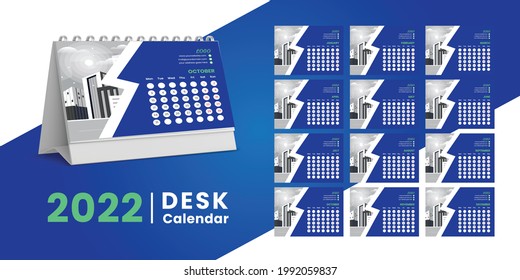 Diseño de plantilla Set Desk Calendar 2022,Set de 12 meses, Week start Sunday. Material de impresión, Diseño de galería, folleto, diseño de impresión, publicación, anuncio, vector de diseño Calendario 2022.