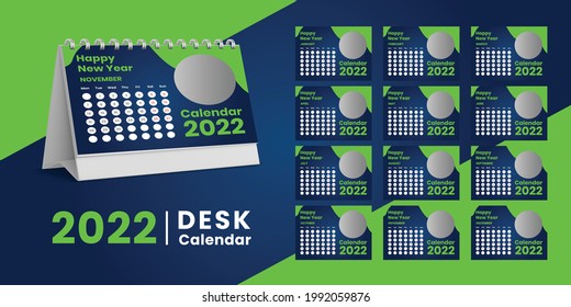 Diseño de plantilla Set Desk Calendar 2022,Set de 12 meses, Week start Sunday. Material de impresión, Diseño de galería, folleto, diseño de impresión, publicación, anuncio, vector de diseño Calendario 2022.