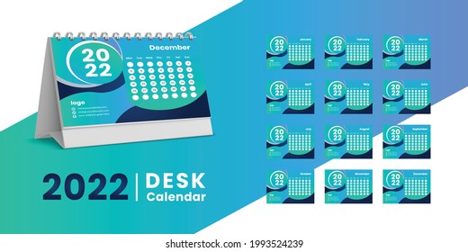 Set Desk Calendar 2022 Template Design, Set von 12 Monaten, Woche Start Sonntag. Printing media, Stationery Design, Flyer, Druck Layout, Veröffentlichung, Werbung, Calendar 2022 Design Vektor.