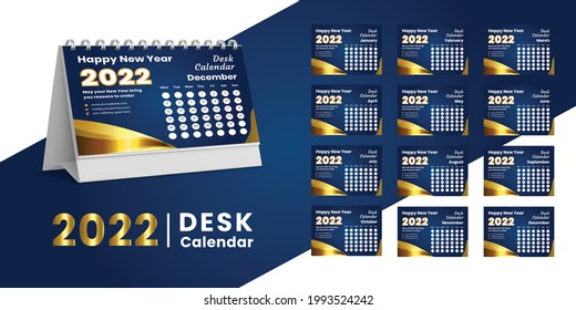 Set Desk Calendar 2022 template design,Set of 12 Months, Week start Sunday. Printing media, Stationery design, flyer, printing layout, publication, advertisement, Calendar 2022 Design vector.