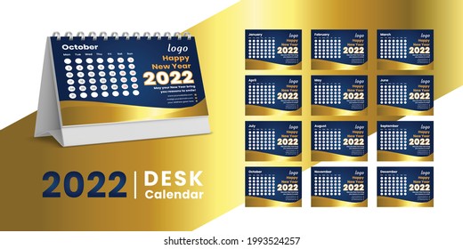Set Desk Calendar 2022 template design,Set of 12 Months, Week start Sunday. Printing media, Stationery design, flyer, printing layout, publication, advertisement, Calendar 2022 Design vector.