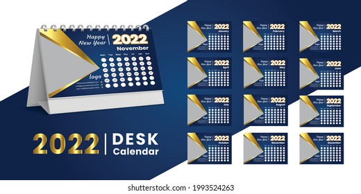 Set Desk Calendar 2022 template design,Set of 12 Months, Week start Sunday. Printing media, Stationery design, flyer, printing layout, publication, advertisement, Calendar 2022 Design vector.