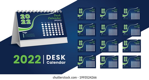 Set Desk Calendar 2022 Template Design, Set von 12 Monaten, Woche Start Sonntag. Printing media, Stationery Design, Flyer, Druck Layout, Veröffentlichung, Werbung, Calendar 2022 Design Vektor.