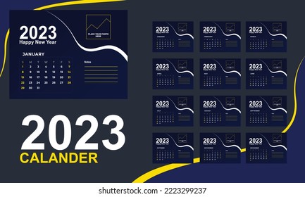 Set Desk Calendar 2023 template Creative design, 12 months included, corporate desk calendar