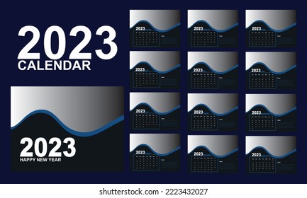 Set Desk Calendar 2023 template Creative design, 12 months included, corporate desk calendar