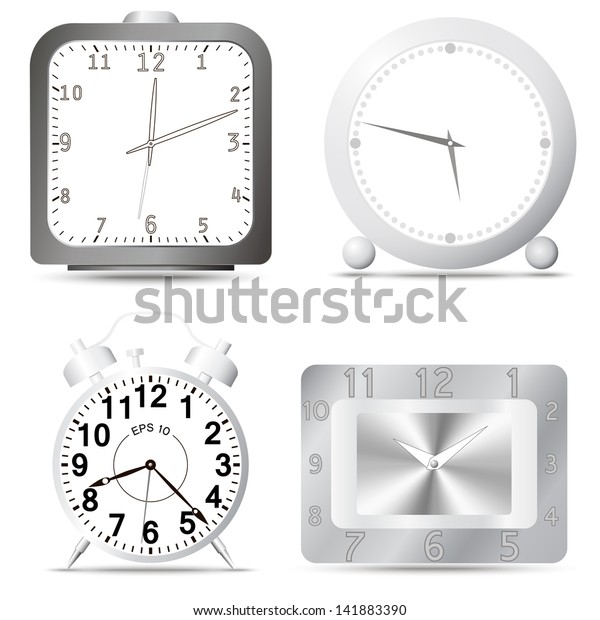 Set Desk Clocks Chrome Clock Isolated Stock Vector Royalty Free 141883390