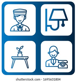 Conjunto de iconos de escritorio. Como Bellboy, lámpara de pared, mesa, recepción , iconos de escritorio