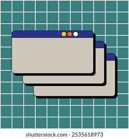 Set Of Desktop Browser and Window Templates. Computer User Interface Elements and Vintage Aesthetic Icons.