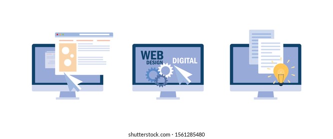 set of desktop computer screens , web programming process vector illustration design vector illustration design