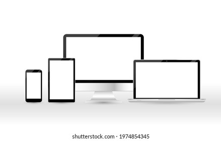 Set of desktop, monitor, laptop, tablet and smartphone. Vector illustration