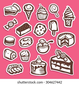 Set of dessert baking and sweet sticker icons