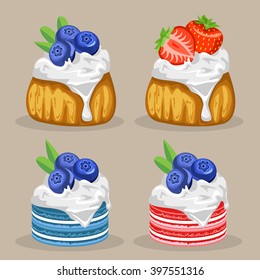 set of dessert with berries