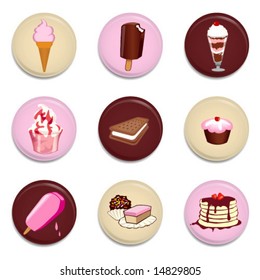 SET OF DESSERT BUTTONS. Vector illustration file.