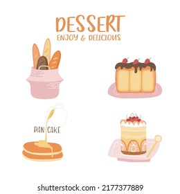 Set of dessert collection. Cartoon style  icons isolated on white background. Sweet ,Vector illustration.