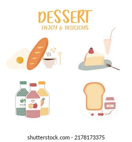 Colección de postres. Iconos de estilo de dibujos animados aislados en fondo blanco. Dulce,Ilustración vectorial.