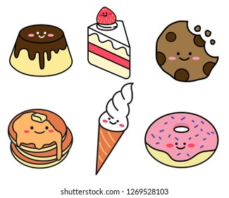 Set of dessert, cookie ,pancake ,strawberry cake ,donut, Vector illustration in doodle style 