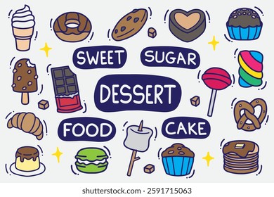 set of dessert doodle with color good for background, wallpaper, element design, sticker, etc