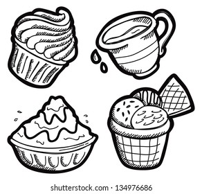 Set of dessert in doodle style