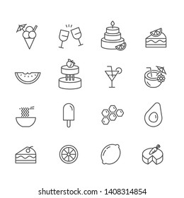 Set of dessert and drinks icons. Outline isolated on white background