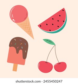 Conjunto de Elementos de postres: bayas y helados