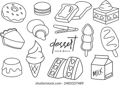 	
conjunto de ilustraciones dibujadas a mano del postre, línea de comida Ilustraciones vectoriales de arte
