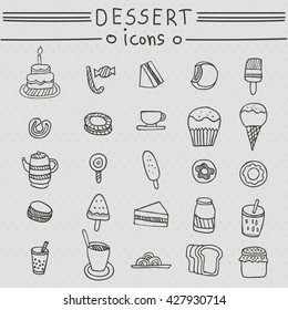 Set of dessert hand drawn vector symbols and objects