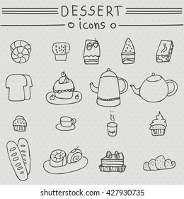 Set of dessert hand drawn vector symbols and objects