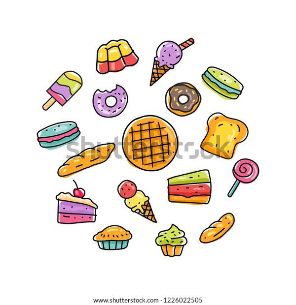 Set Dessert Hand Drawn Vector Stock Vector (Royalty Free) 1226022505 ...