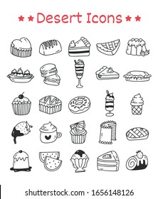 Set of Dessert Icons in Doodle Style Illustration