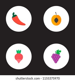 Set of dessert icons flat style symbols with chili, grapes, apricot and other icons for your web mobile app logo design.