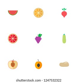 Set of dessert icons flat style symbols with potato, grapefruit, grapes and other icons for your web mobile app logo design.
