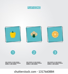Set of dessert icons flat style symbols with cauliflower, orange, sweet pepper and other icons for your web mobile app logo design.
