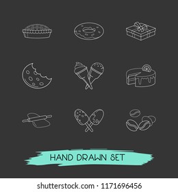 Set of dessert icons line style symbols with apple pie, cake box, donut and other icons for your web mobile app logo design.