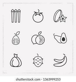 Set of dessert icons line style symbols with lime, avocado, guava and other icons for your web mobile app logo design.