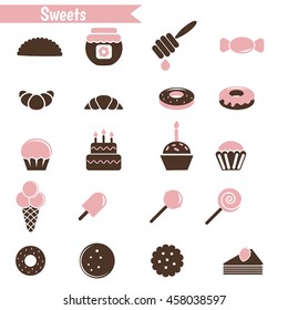 Set of dessert icons on white background.